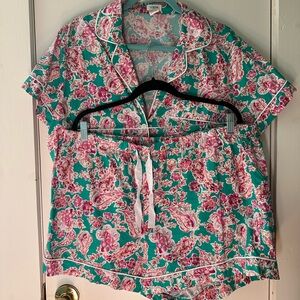 J. Crew Floral Pajama Set in Green and Pink